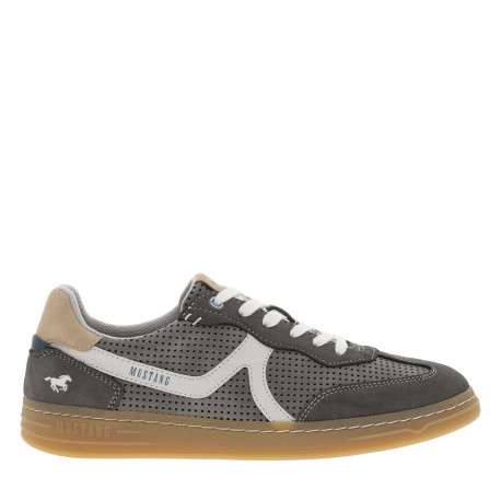 Tennis grises anthracite à petits trous avec de lacets plats blancs - Image 2