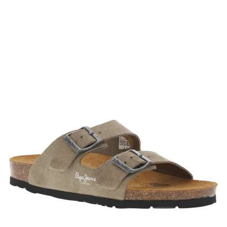 Mules en cuir taupe à sangles à boucle à ardillon et à semelle plate - Image 3