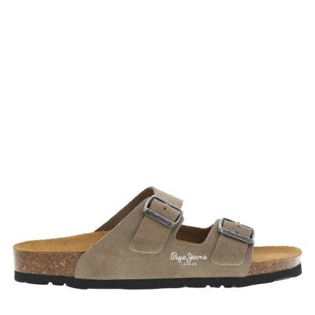 Mules en cuir taupe à sangles à boucle à ardillon et à semelle plate - Image 2