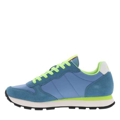 Baskets running bleues et jaunes fluorescentes à semelle plate blanche