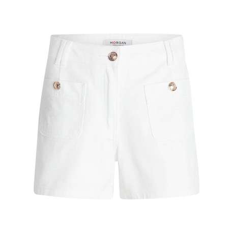 Short chino en coton blanc uni à coupe droite avec des poches latérales plaquées
