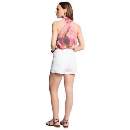 Short chino en coton blanc uni à coupe droite avec des poches latérales plaquées - Image 2