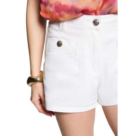 Short chino en coton blanc uni à coupe droite avec des poches latérales plaquées - Image 3