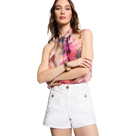 Short chino en coton blanc uni à coupe droite avec des poches latérales plaquées - Image 4