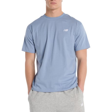 T-shirt manches courtes en coton bleu uni à coupe droite avec un col rond