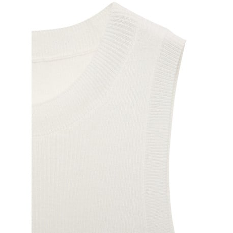 Top beige uni avec une coupe droite à col rond et sans manches - Image 2
