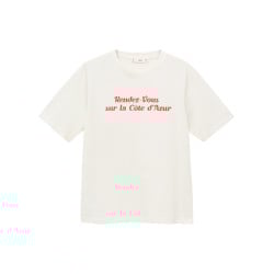 T-shirt en coton blanc imprimé avec une coupe droite à col rond 