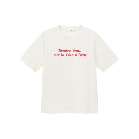 T-shirt en coton blanc imprimé avec une coupe droite à col rond 