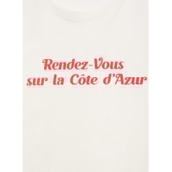 T-shirt en coton blanc imprimé avec une coupe droite à col rond 