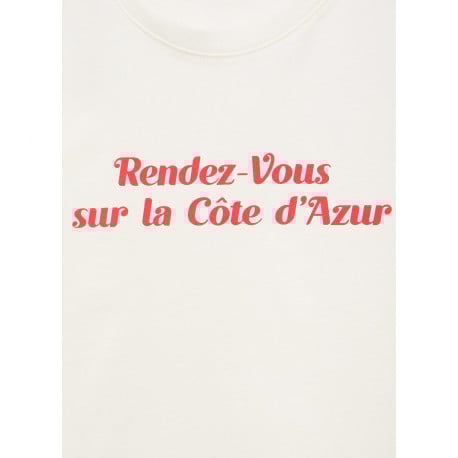 T-shirt en coton blanc imprimé avec une coupe droite à col rond  - Image 2