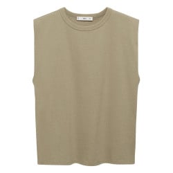 T-shirt en coton kaki uni avec une coupe droite à col rond et sans manches