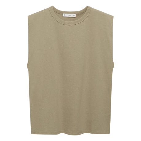 T-shirt en coton kaki uni avec une coupe droite à col rond et sans manches