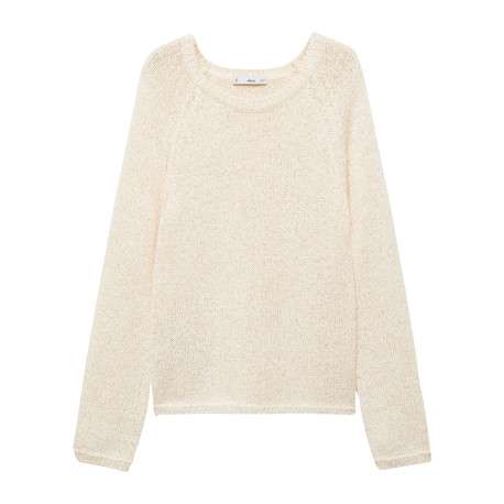 Pull beige uni avec une coupe droite à col rond et des manches longues