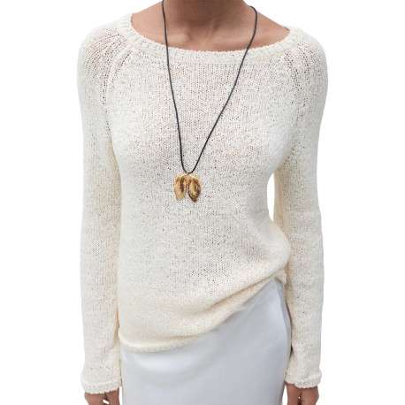 Pull beige uni avec une coupe droite à col rond et des manches longues - Image 2