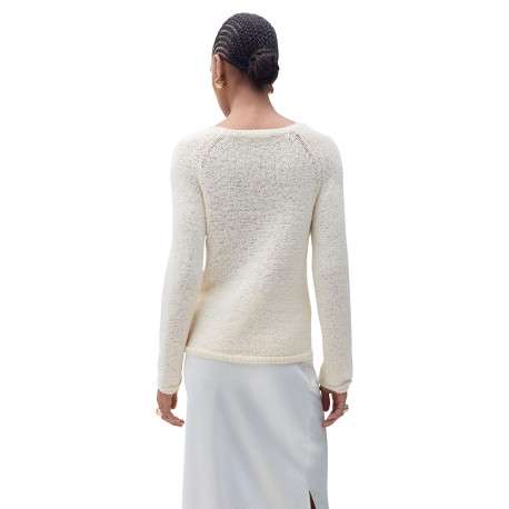 Pull beige uni avec une coupe droite à col rond et des manches longues - Image 3