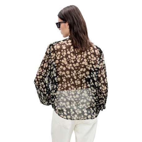 Blouse noire imprimée avec une coupe droite à col rond et des manches longues - Image 3
