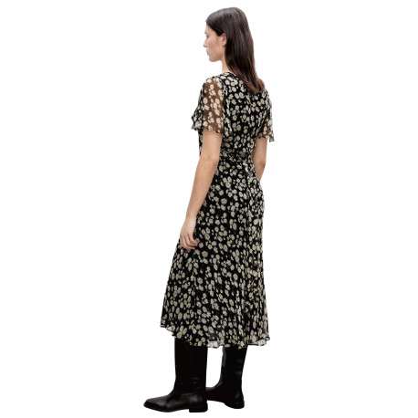 Robe longue noire imprimée avec une coupe droite à col v et des manches courtes - Image 3