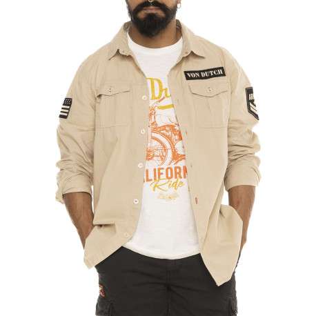 Chemise en coton beige avec un imprimé une coupe droite et un col à revers