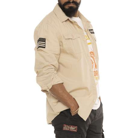 Chemise en coton beige avec un imprimé une coupe droite et un col à revers - Image 3
