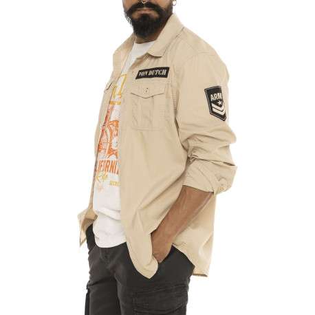 Chemise en coton beige avec un imprimé une coupe droite et un col à revers - Image 4