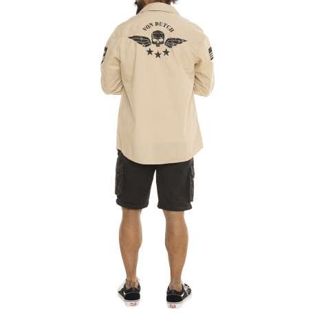 Chemise en coton beige avec un imprimé une coupe droite et un col à revers - Image 6