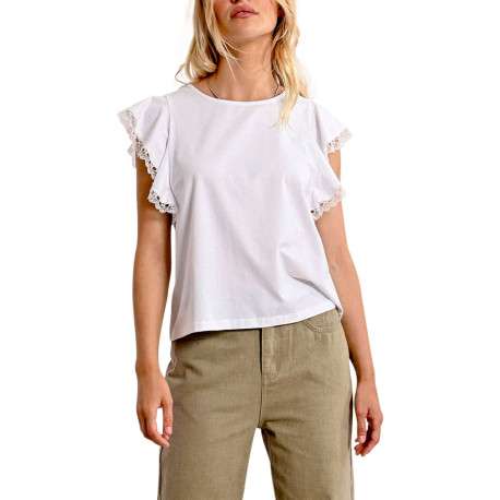 T-shirt en coton blanc uni avec une coupe droite et un col rond