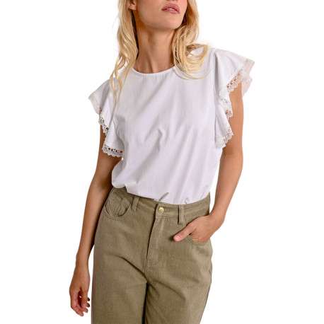 T-shirt en coton blanc uni avec une coupe droite et un col rond - Image 2