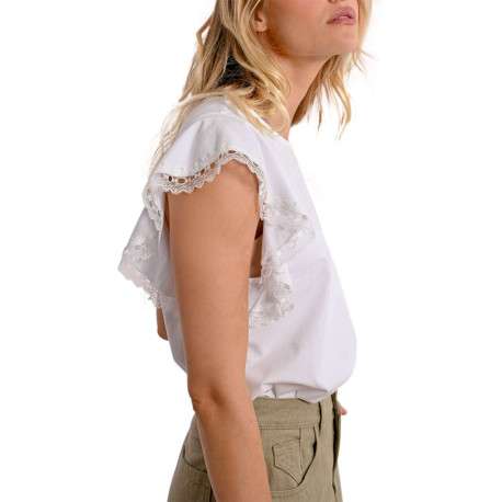 T-shirt en coton blanc uni avec une coupe droite et un col rond - Image 4