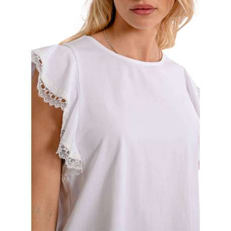 T-shirt en coton blanc uni avec une coupe droite et un col rond - Image 6