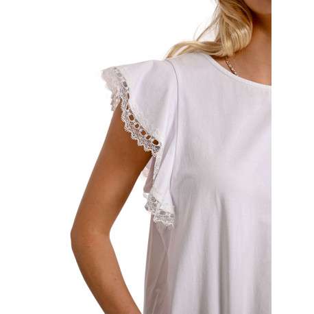 T-shirt en coton blanc uni avec une coupe droite et un col rond - Image 7