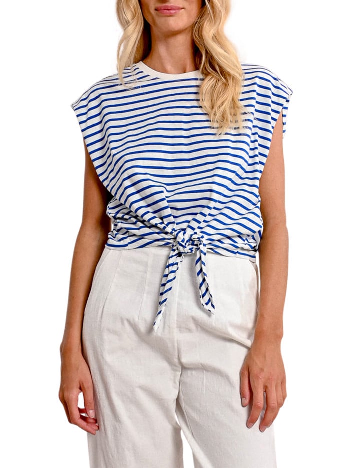 T-shirt en coton blanc rayé...