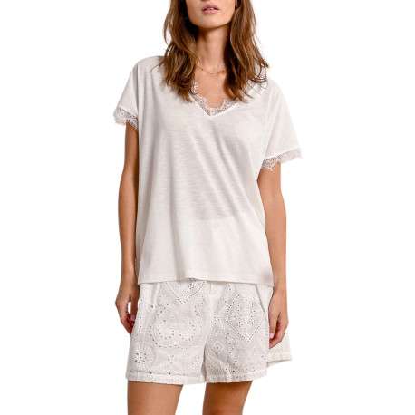 T-shirt blanc uni avec une coupe droite un col v et des manches courtes