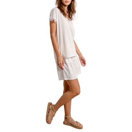 T-shirt blanc uni avec une coupe droite un col v et des manches courtes - Image 2
