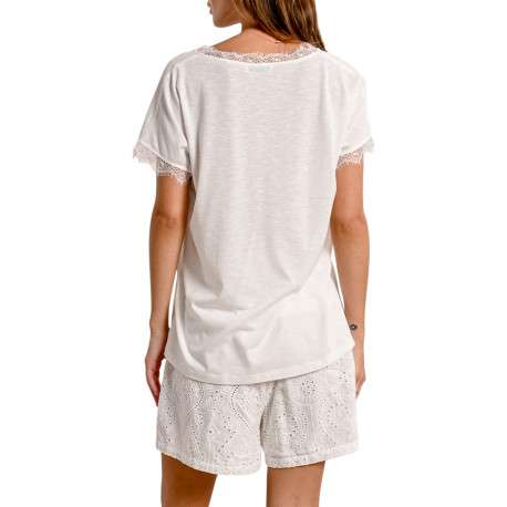 T-shirt blanc uni avec une coupe droite un col v et des manches courtes - Image 9