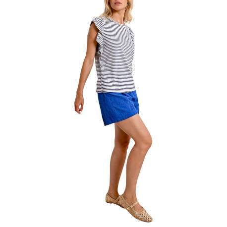 T-shirt blanc rayé avec une coupe droite un col rond et des manches courtes - Image 2