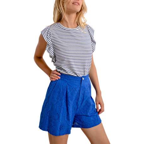 T-shirt blanc rayé avec une coupe droite un col rond et des manches courtes - Image 6