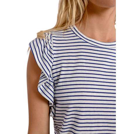 T-shirt blanc rayé avec une coupe droite un col rond et des manches courtes - Image 7