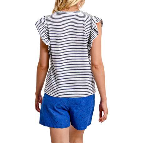 T-shirt blanc rayé avec une coupe droite un col rond et des manches courtes - Image 9
