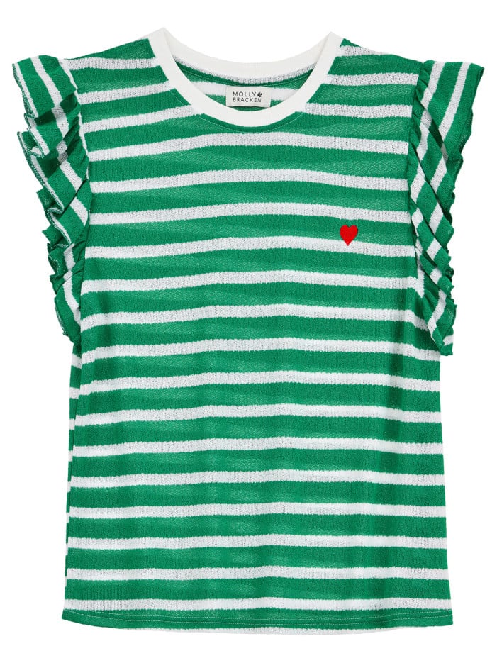 T-shirt vert rayé avec une...