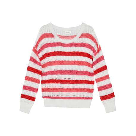 Pull en coton rouge rayé avec une coupe droite et un col rond