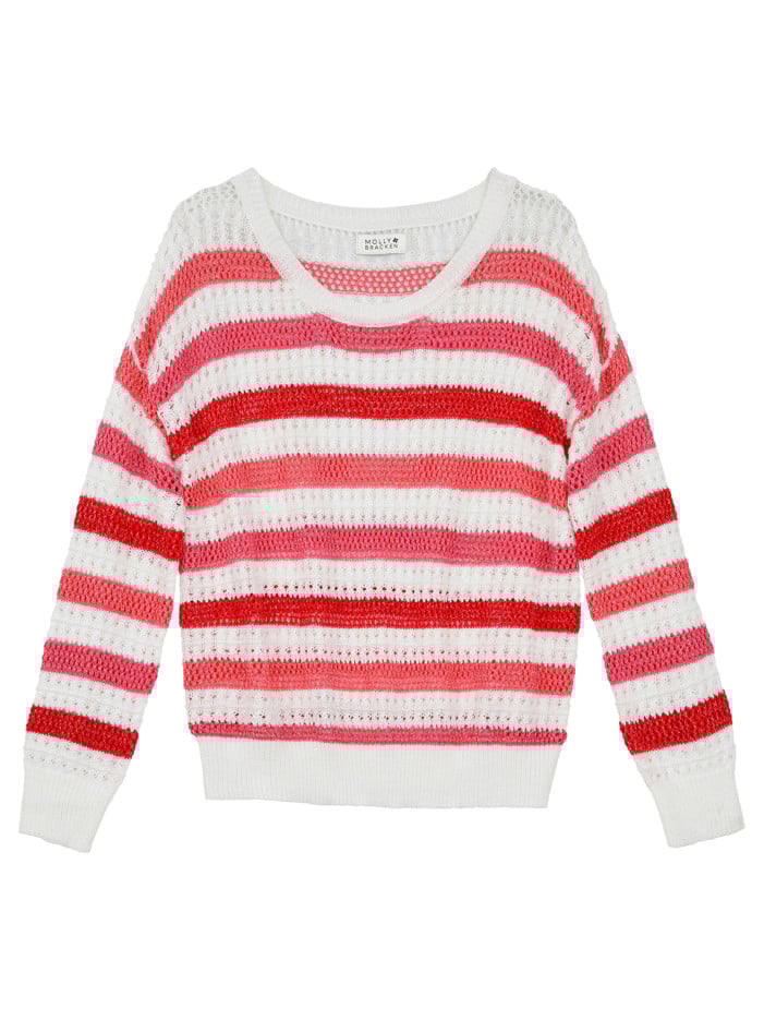 Pull en coton rouge rayé...