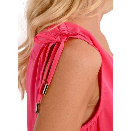 Top de couleur rose uni avec une coupe droite un col v et sans manches - Image 8