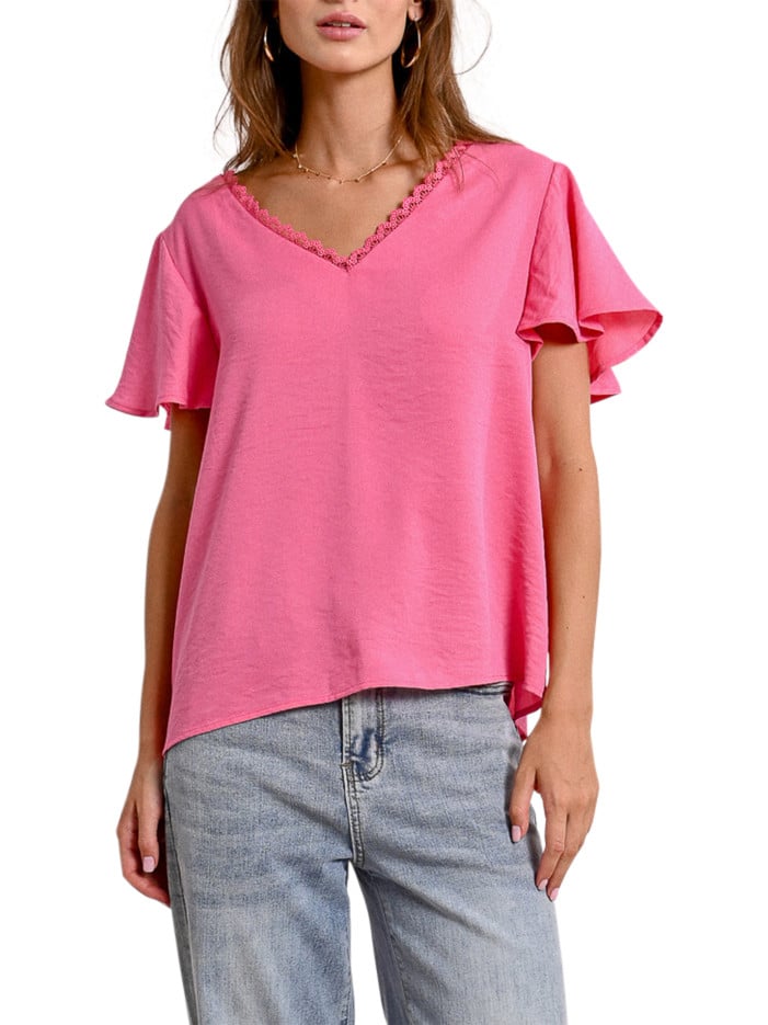 Top rose manches courtes...
