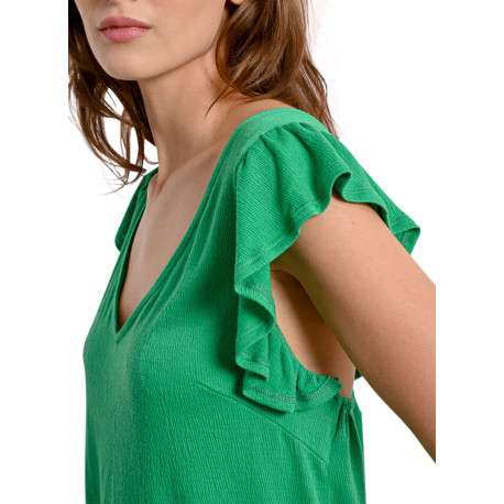Top manches courtes vert uni avec une coupe droite et un col v - Image 7