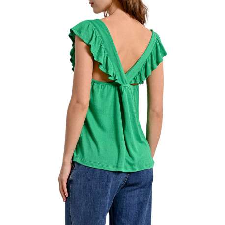 Top manches courtes vert uni avec une coupe droite et un col v - Image 9
