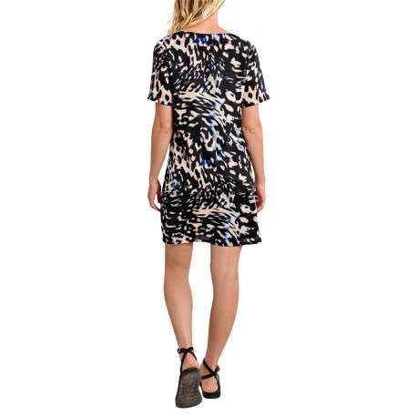 Robe courte noire imprimée avec une coupe un droite col v et des manches courtes - Image 9