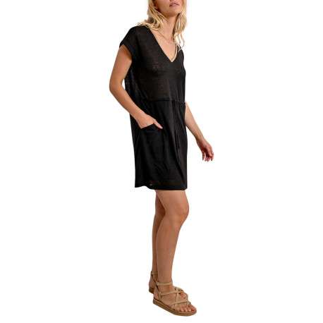 Robe courte noire maille piquée avec une coupe droite et un col v - Image 2