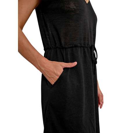 Robe courte noire maille piquée avec une coupe droite et un col v - Image 8
