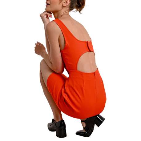 Robe courte rouge unie avec une coupe droite un col carré et des bretelles - Image 6