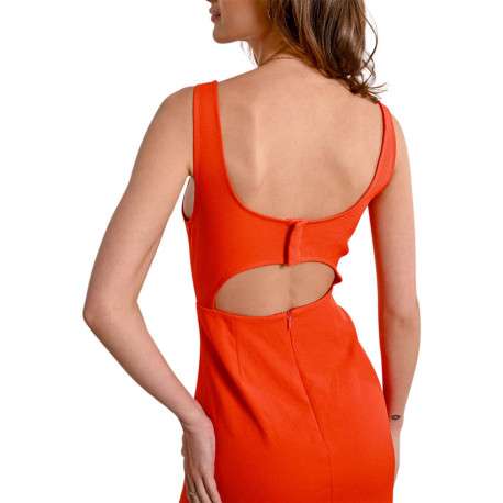 Robe courte rouge unie avec une coupe droite un col carré et des bretelles - Image 7